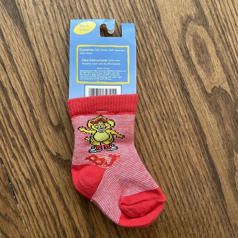 Vintage Barney Baby Socks Character Socks B.J. Size 6-12 Months New Old Stock